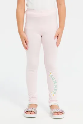 Girls Pink Printed Leggings