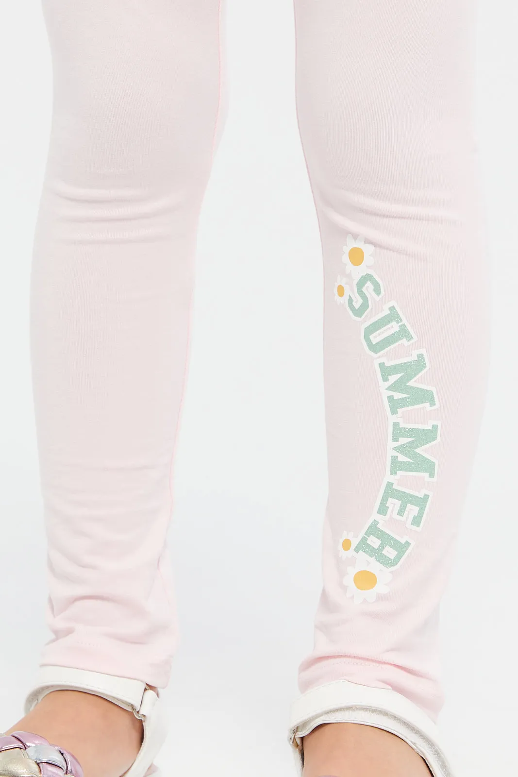 Girls Pink Printed Leggings