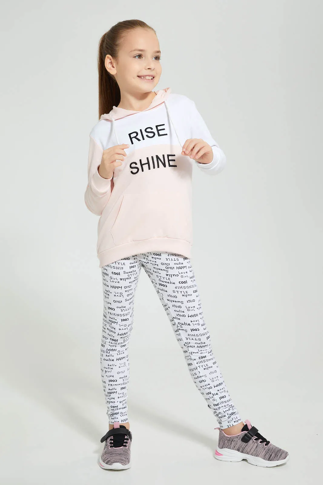 Girls Pink Rise Shine Embroidery Hooded Sweatshirt