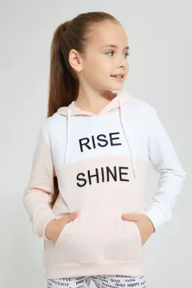 Girls Pink Rise Shine Embroidery Hooded Sweatshirt