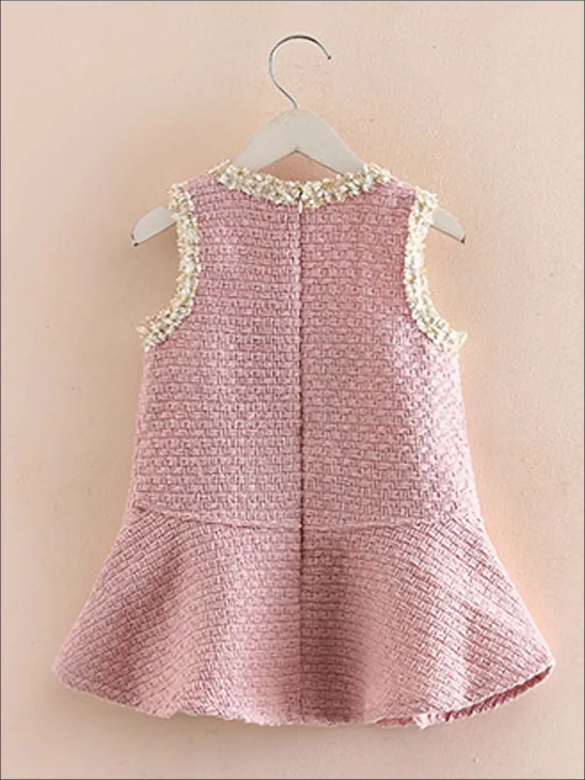 Girls Pink Sleeveless Tweed Dress