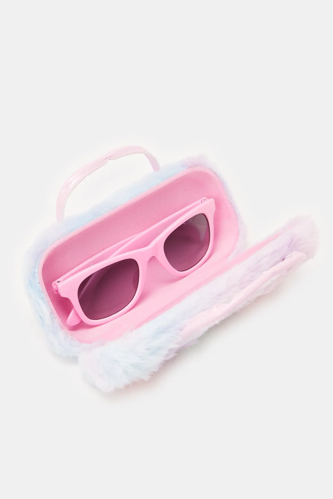 Girls Pink Wayfarer Sunglasses With Embellished Case