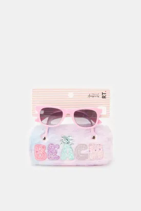 Girls Pink Wayfarer Sunglasses With Embellished Case