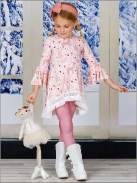 Girls Printed Hi-Lo Flared Long Sleeve Tunic And Matching Legging Set