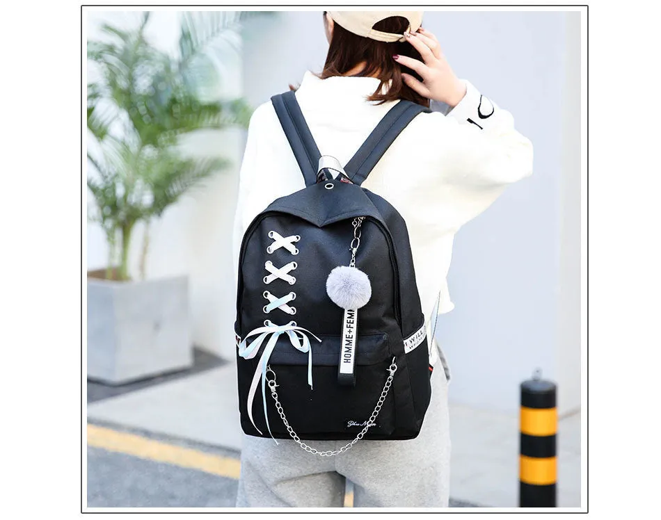 Girls Punk Lace-Up School Backpack