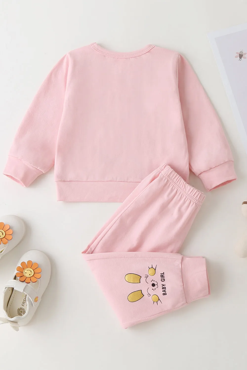 Girls Rabbit Pattern Sweatshirt and Pants Set