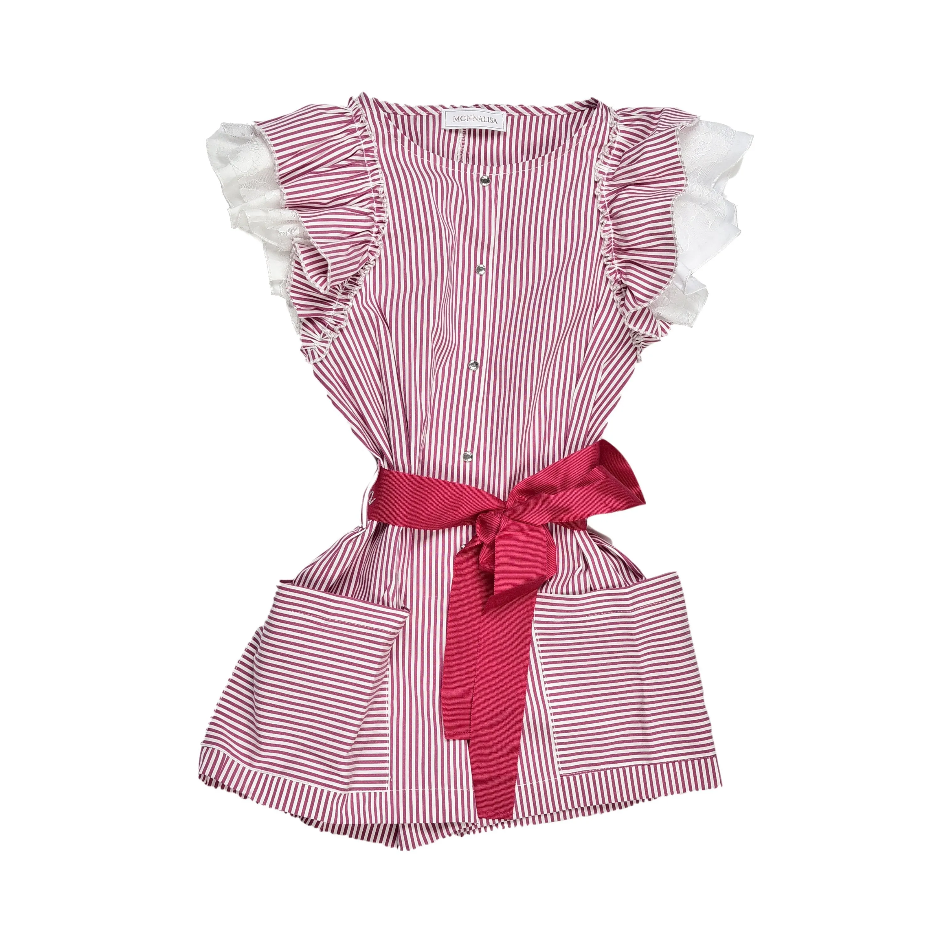 Girls Red Stripe Frill Playsuit