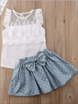 Girls White Lace Top And Polka Dot Skirt Set