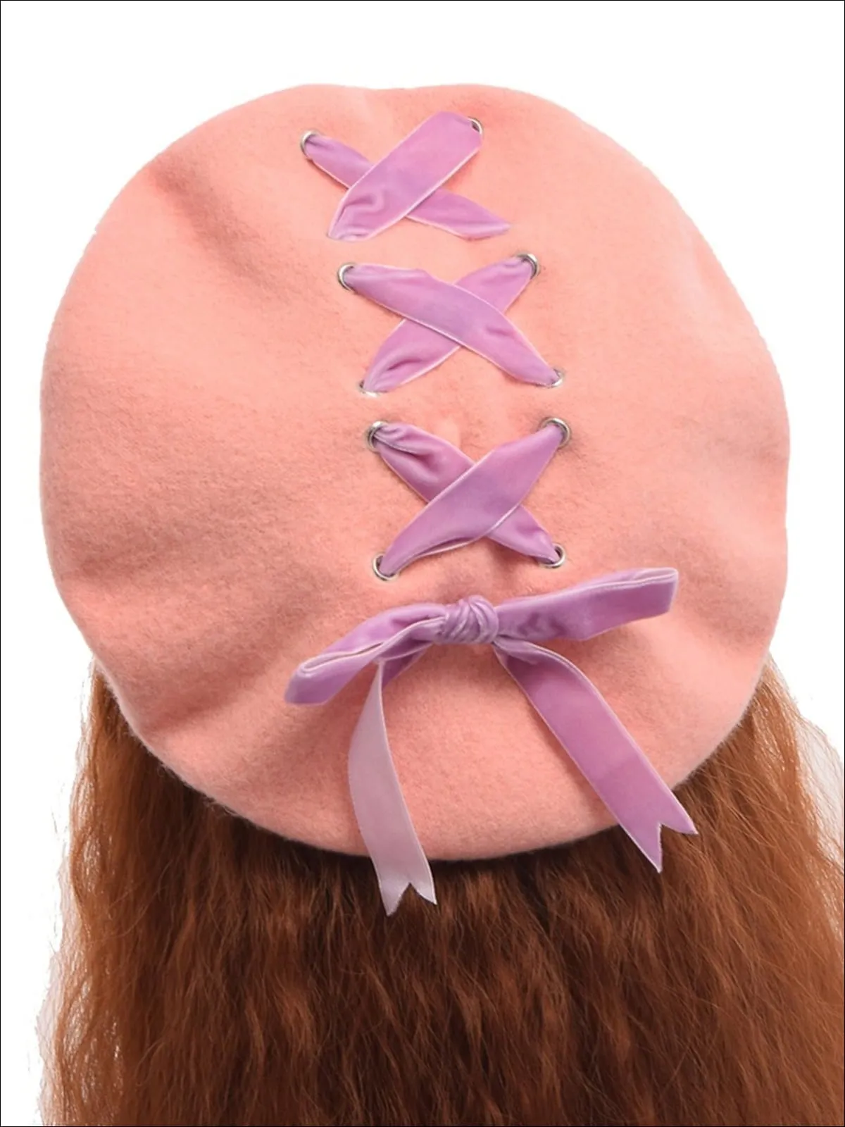 Girls Wool Velvet Lace Up Beret