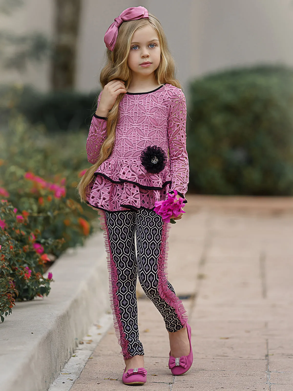 Girls Worry Less Peplum Long Sleeve Tunic And Legging Set