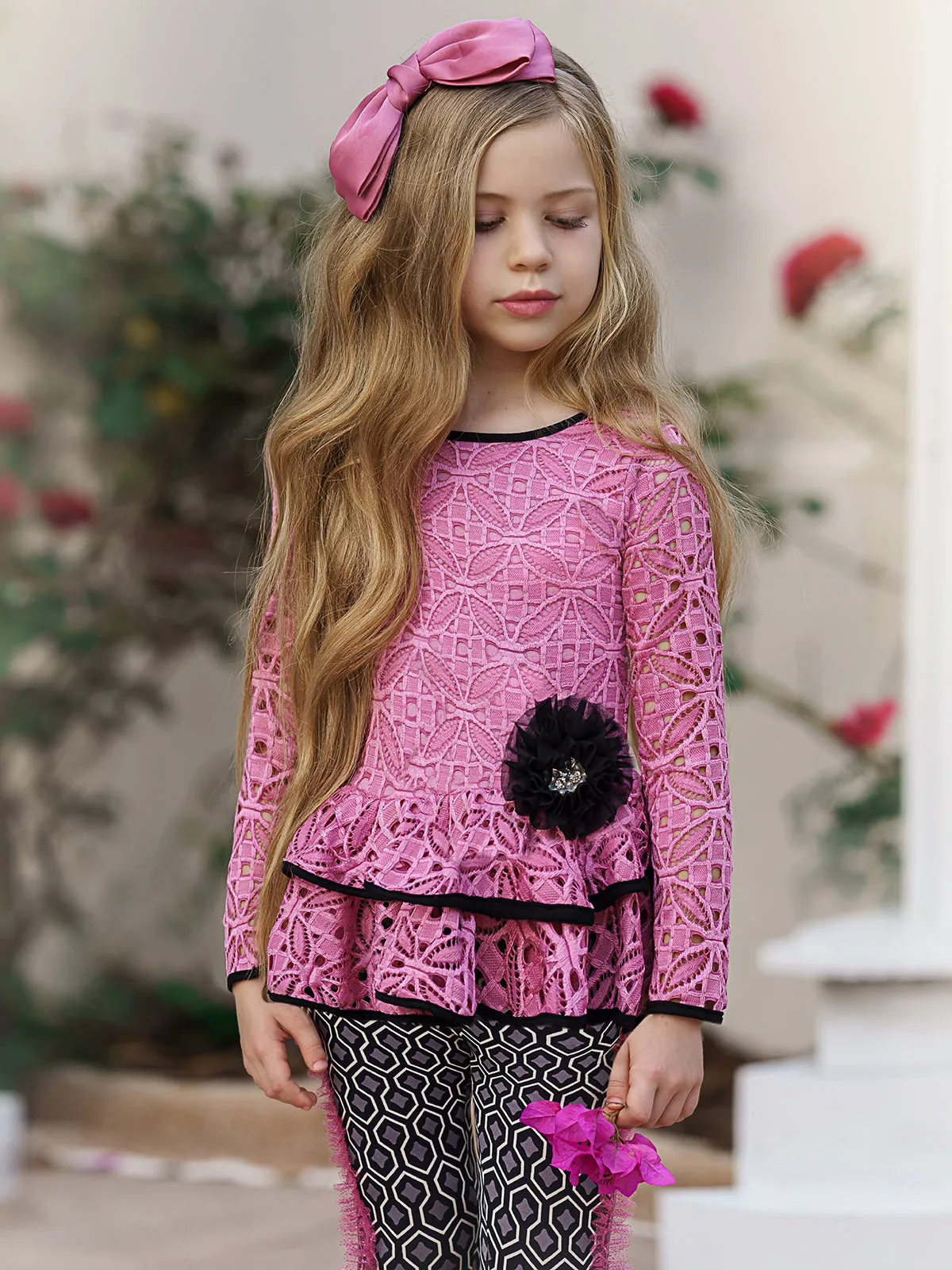 Girls Worry Less Peplum Long Sleeve Tunic And Legging Set