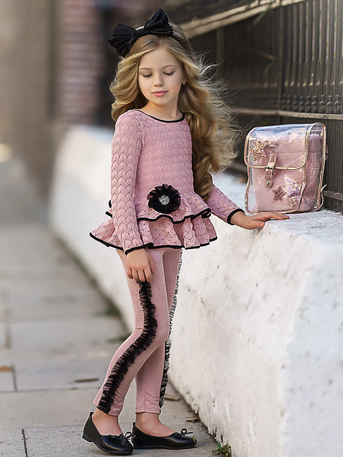 Girls Worry Less Peplum Long Sleeve Tunic And Legging Set