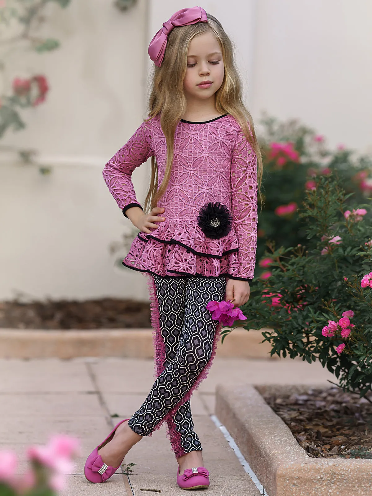 Girls Worry Less Peplum Long Sleeve Tunic And Legging Set