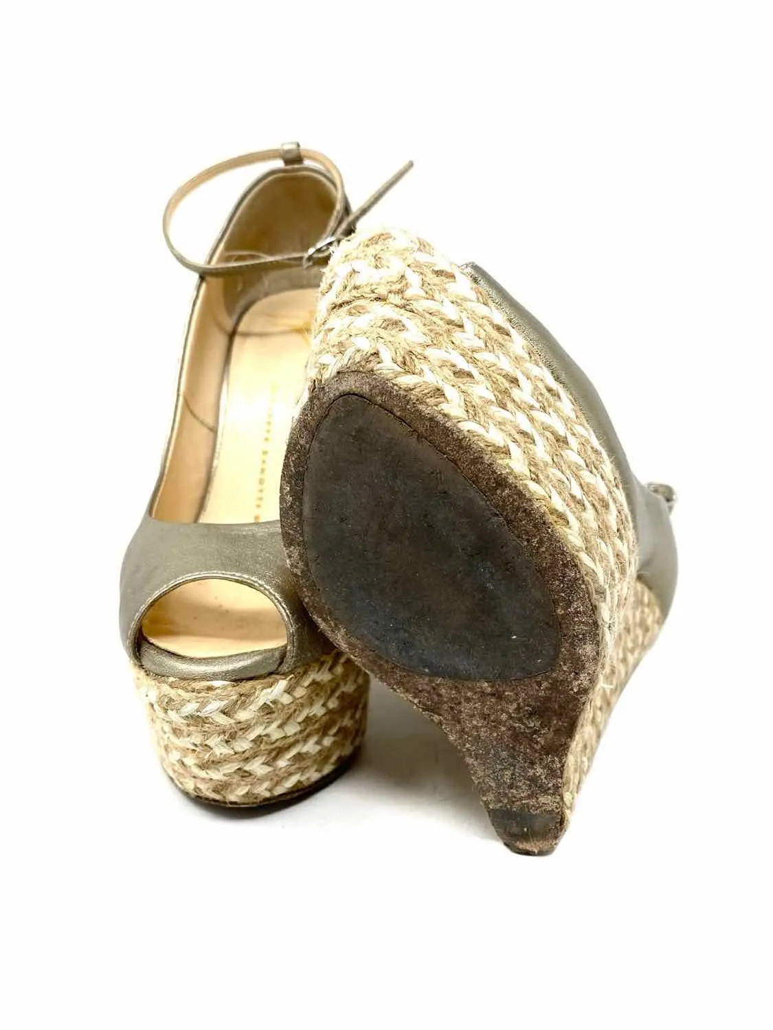 Giuseppe Zanotti Vic Women's Gold/Silver Peeptoe Espadrille Size 6.5 Wedges