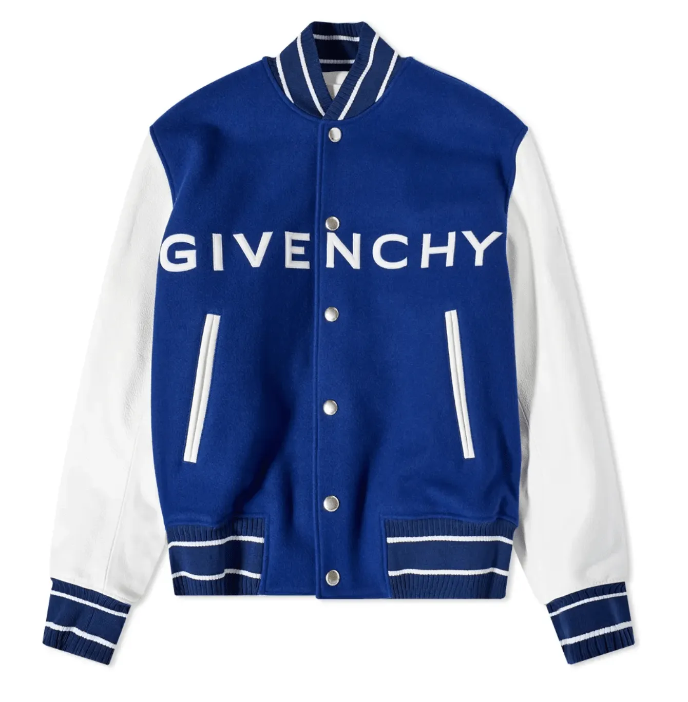 Givenchy Leather Wool Bomber Jacket Blue White