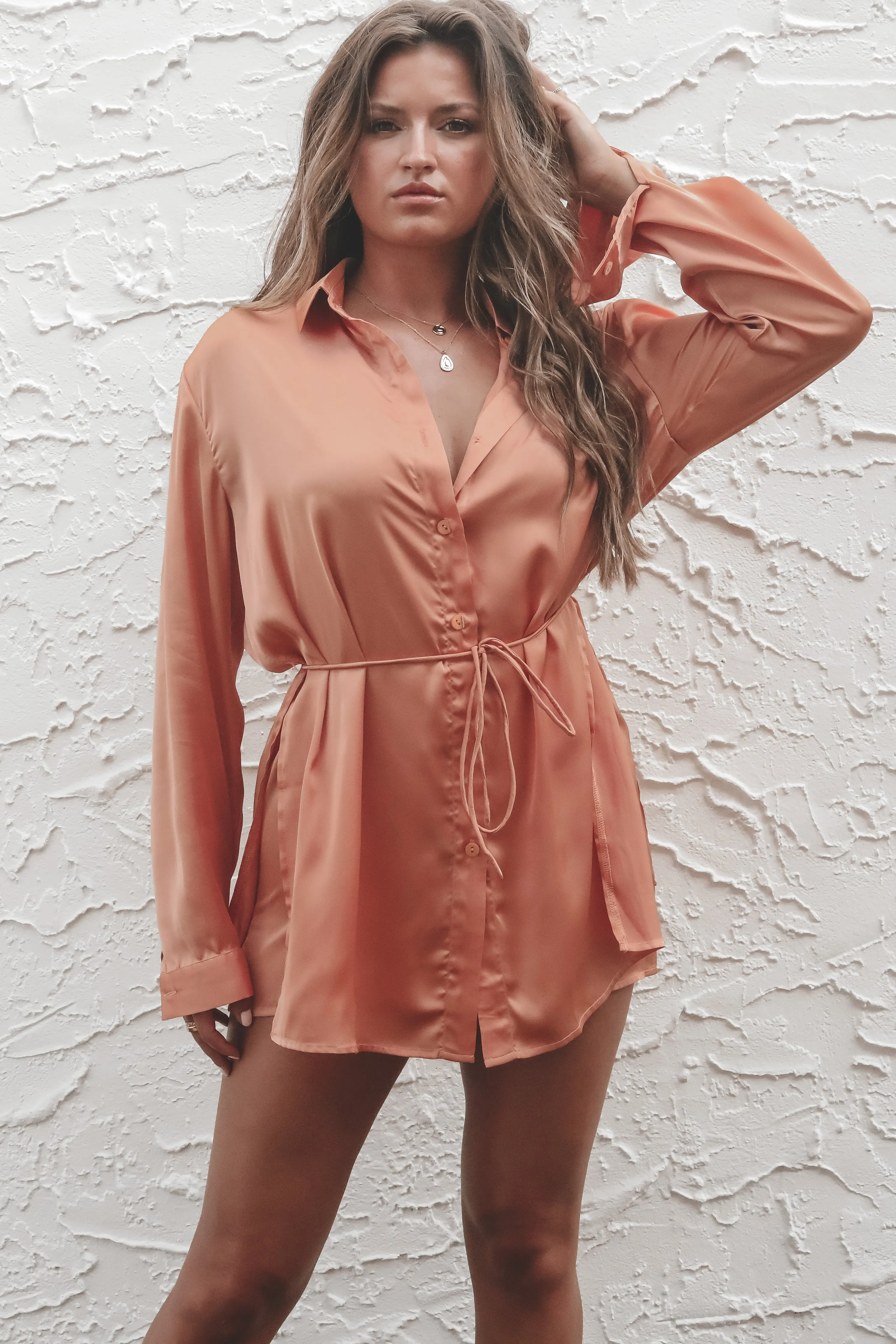 Giving Beverly Hills Satin Button Up Romper Dress