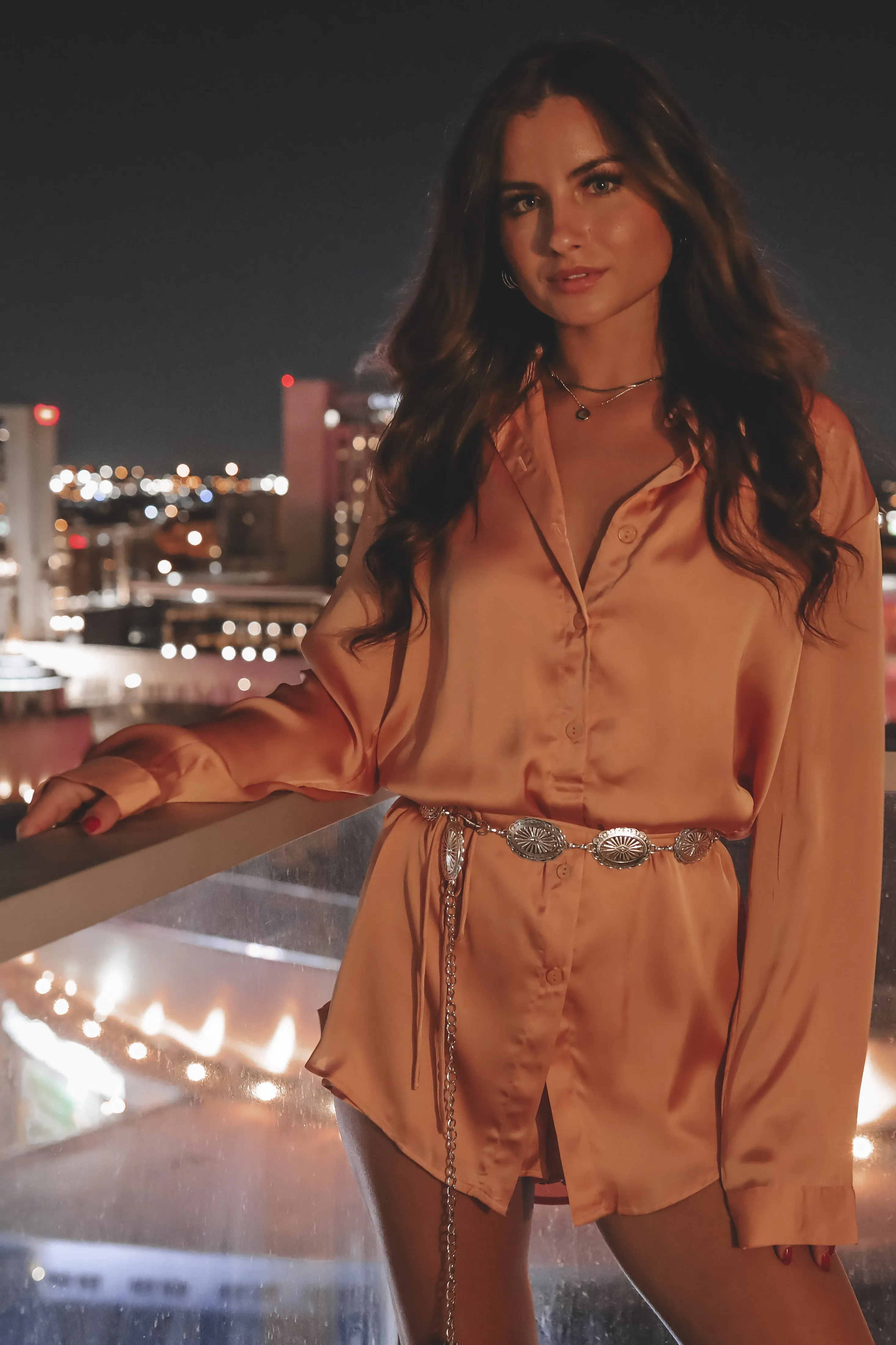 Giving Beverly Hills Satin Button Up Romper Dress