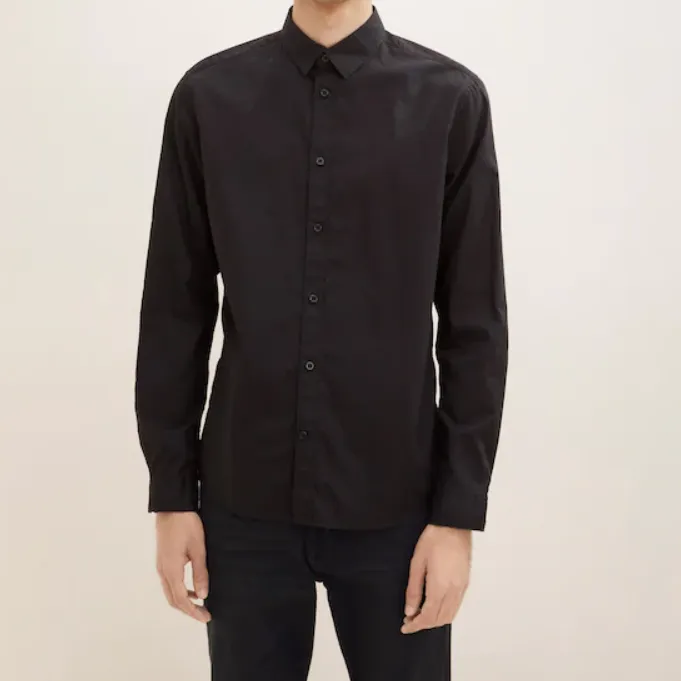 Glen Long Sleeve Collared Polo Shirt (Black)