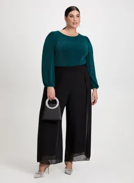 Glitter Top & Wide Leg Chiffon Pants