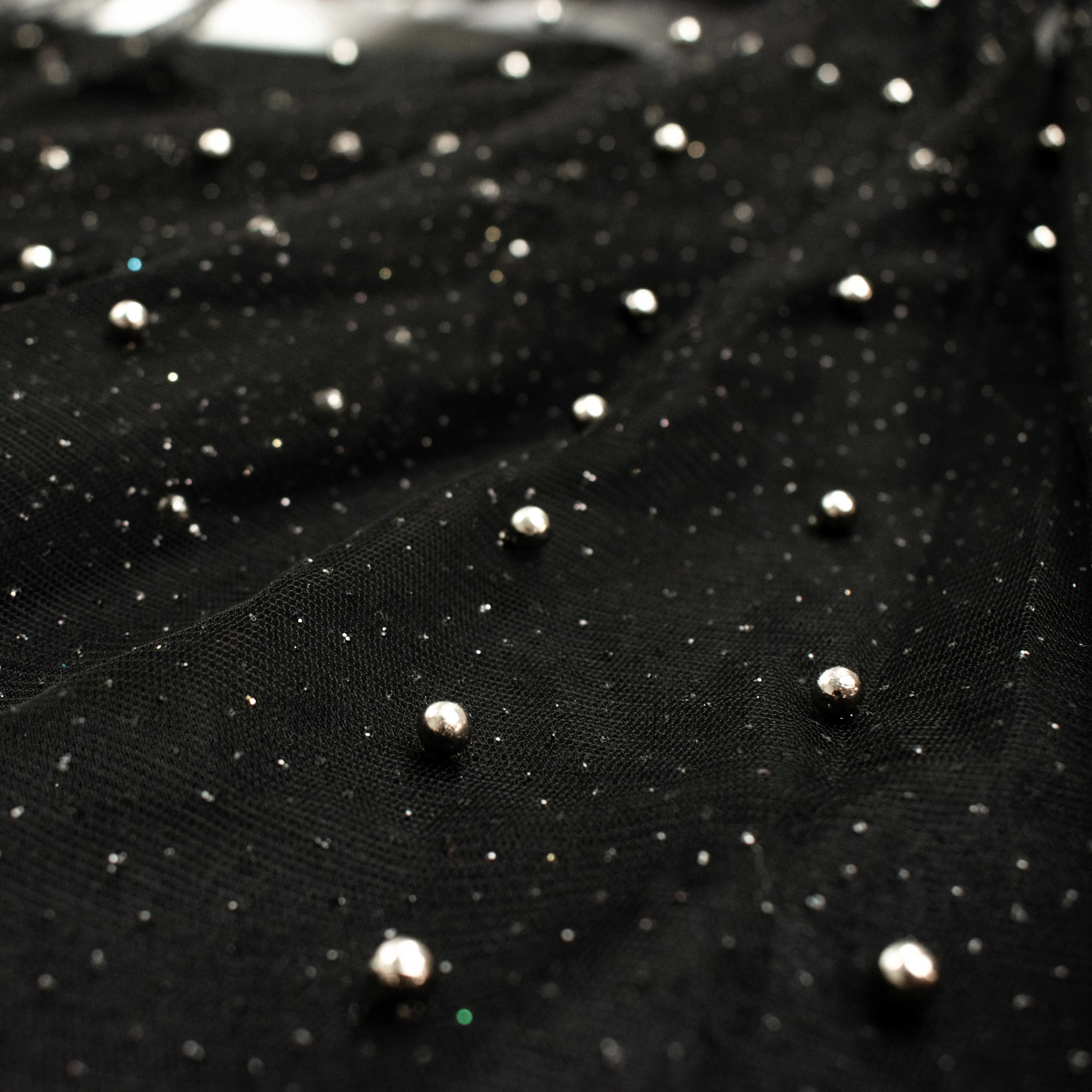 Glitter Tulle Pearl Netting Black Silver