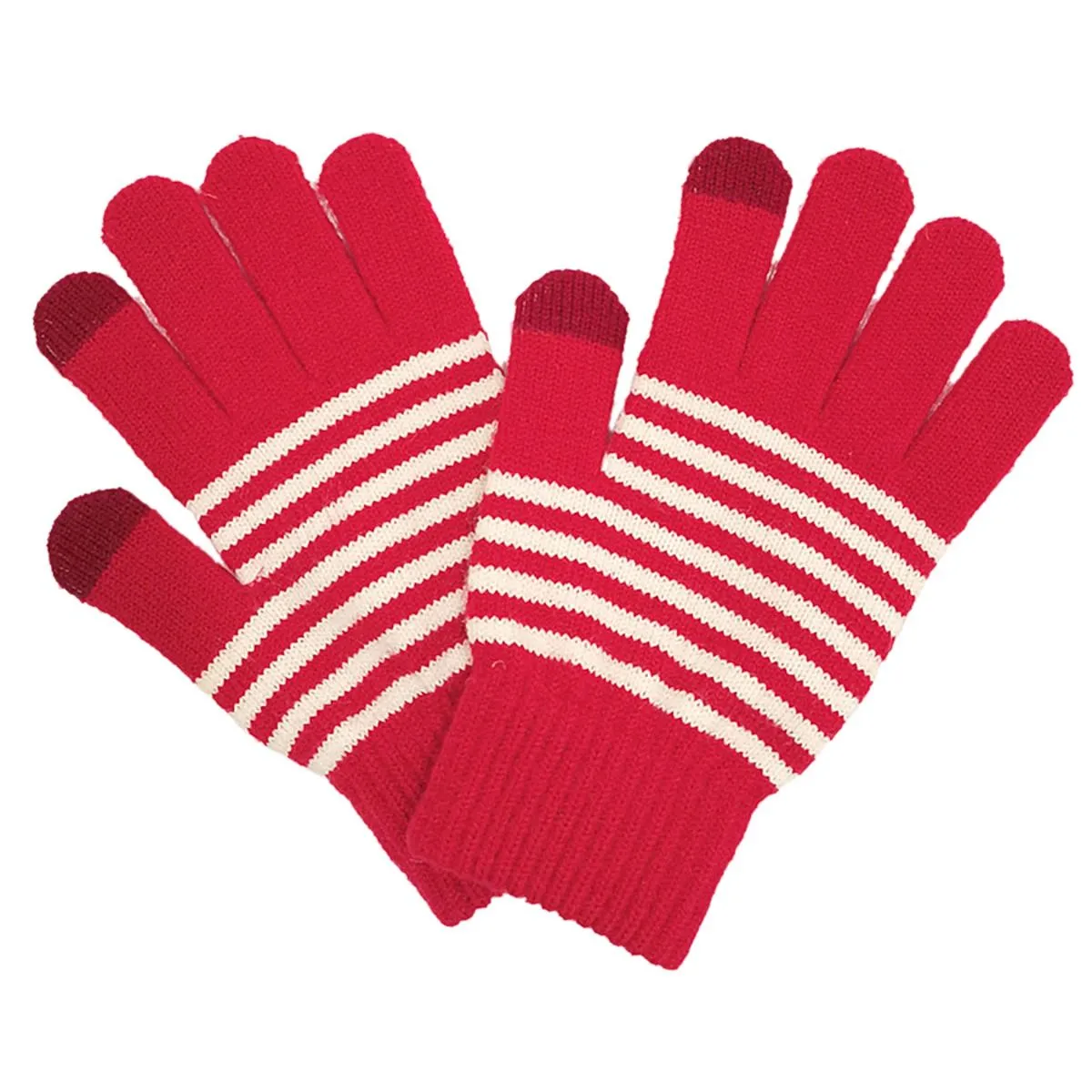 Gloves Red White Stripe Winter Gloves for Women|One Size