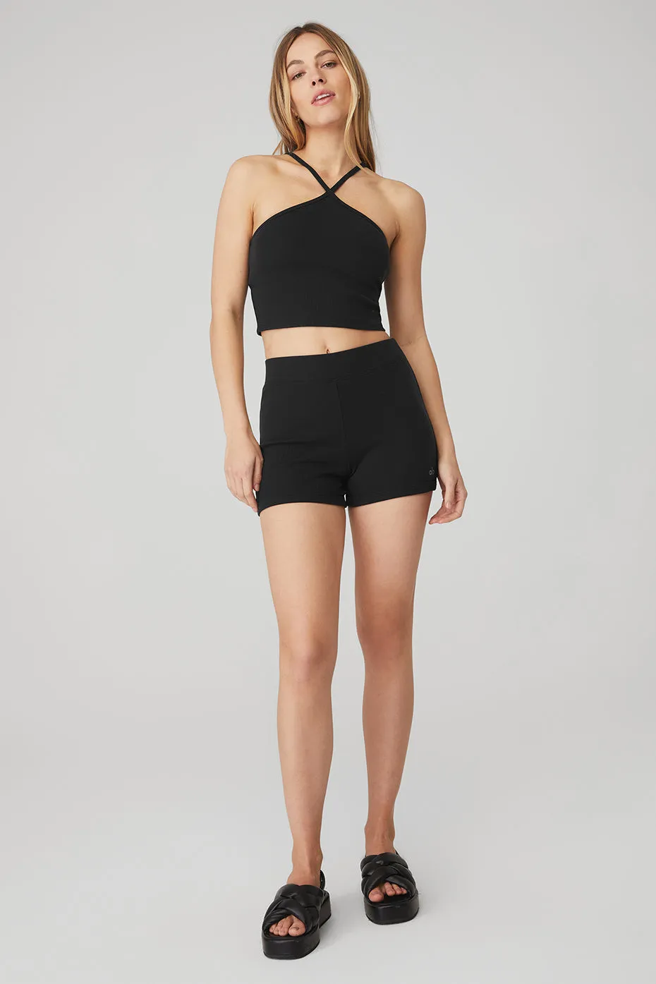 Goddess Ribbed Cross Crop Top & Goddess Ribbed High-Waist Hot Short