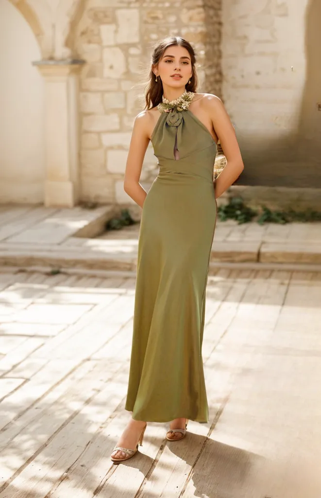 Goddess style strap haltered sheath silky satin prom dress multiple colors