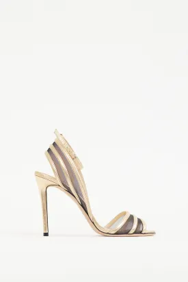 Gold & Black Leather & Mesh Betty Illusion Heel