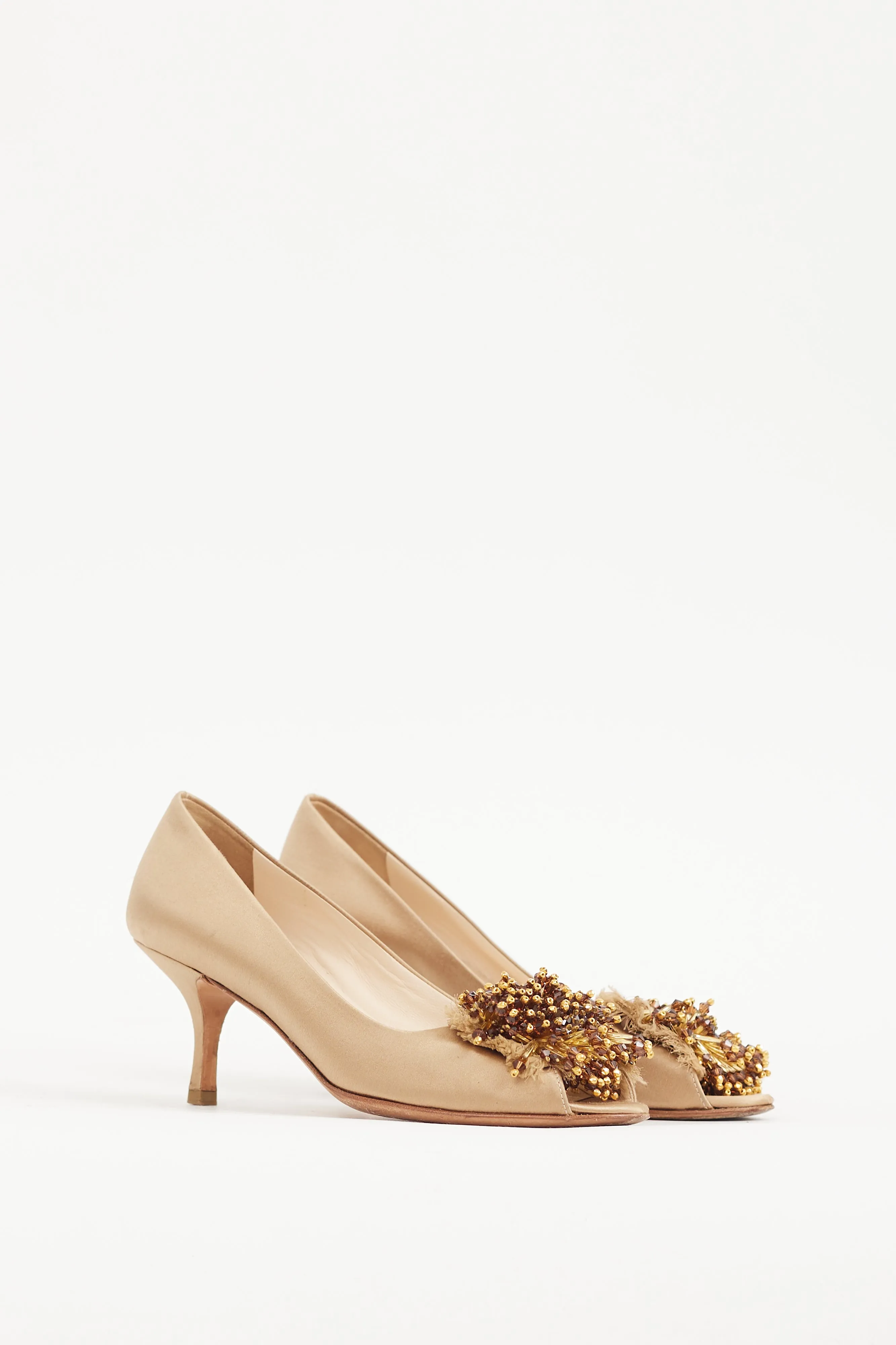 Gold & Brown Bead Cluster Satin Heel