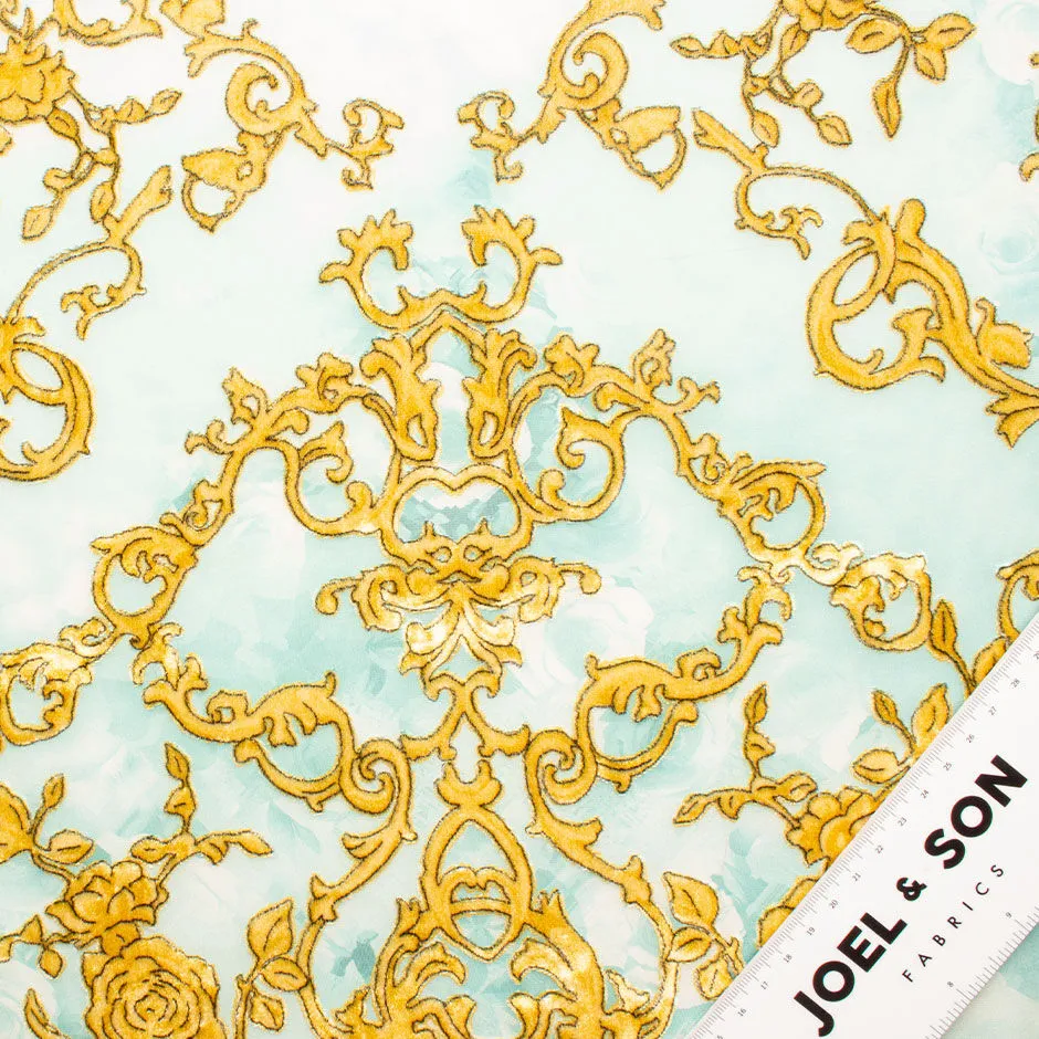 Gold Filigree & Pale Blue Devoré Velvet