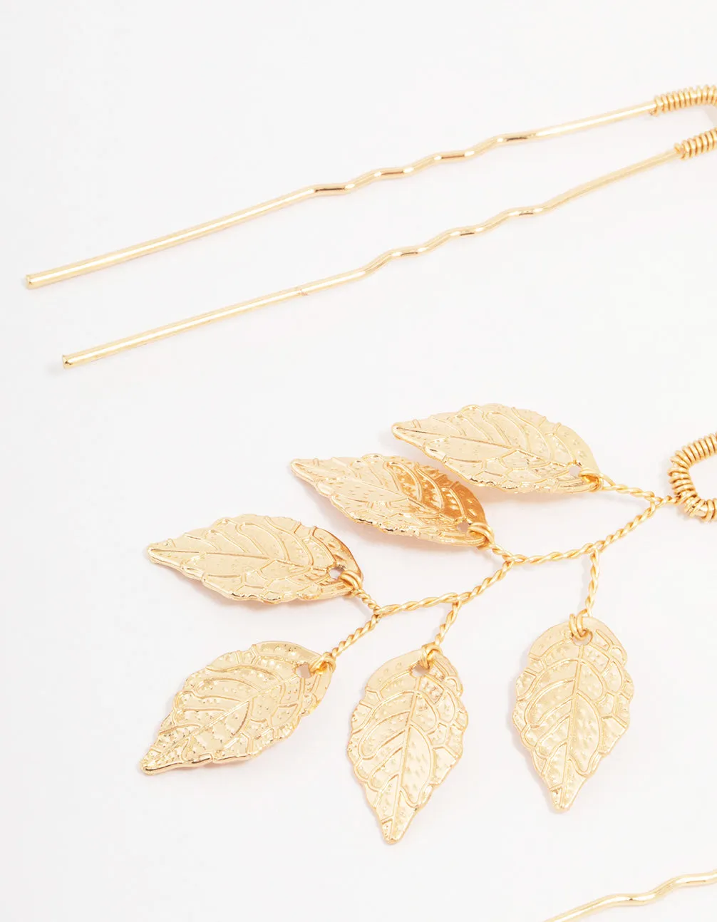 Gold Metal Leaf Hair Pin 3-Pack