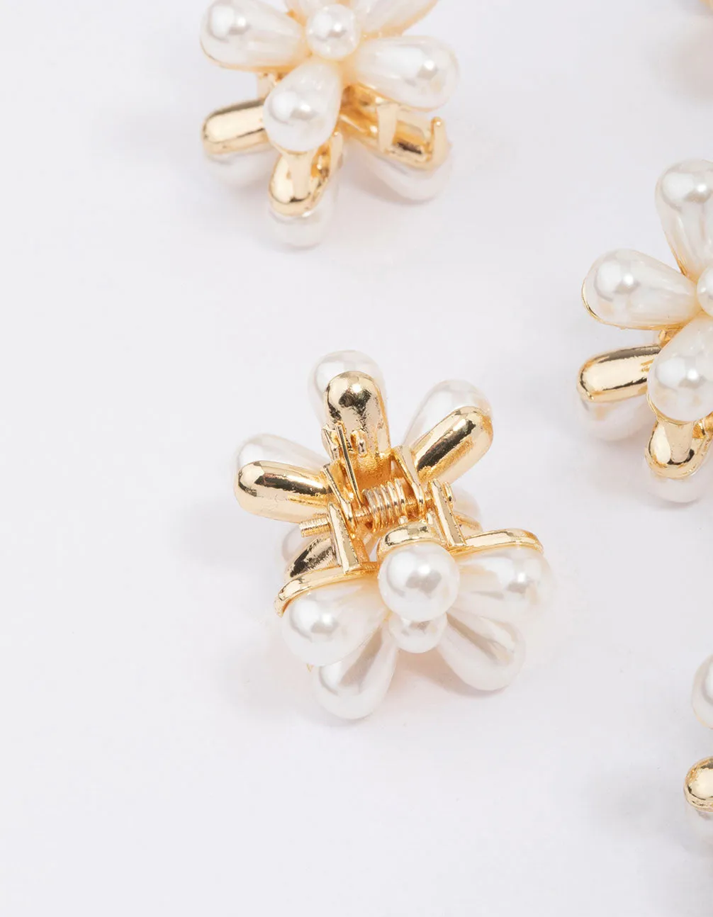 Gold Mini Pearl Daisy Hair Claw Clip 6-Pack