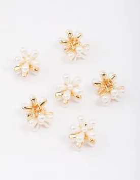 Gold Mini Pearl Daisy Hair Claw Clip 6-Pack