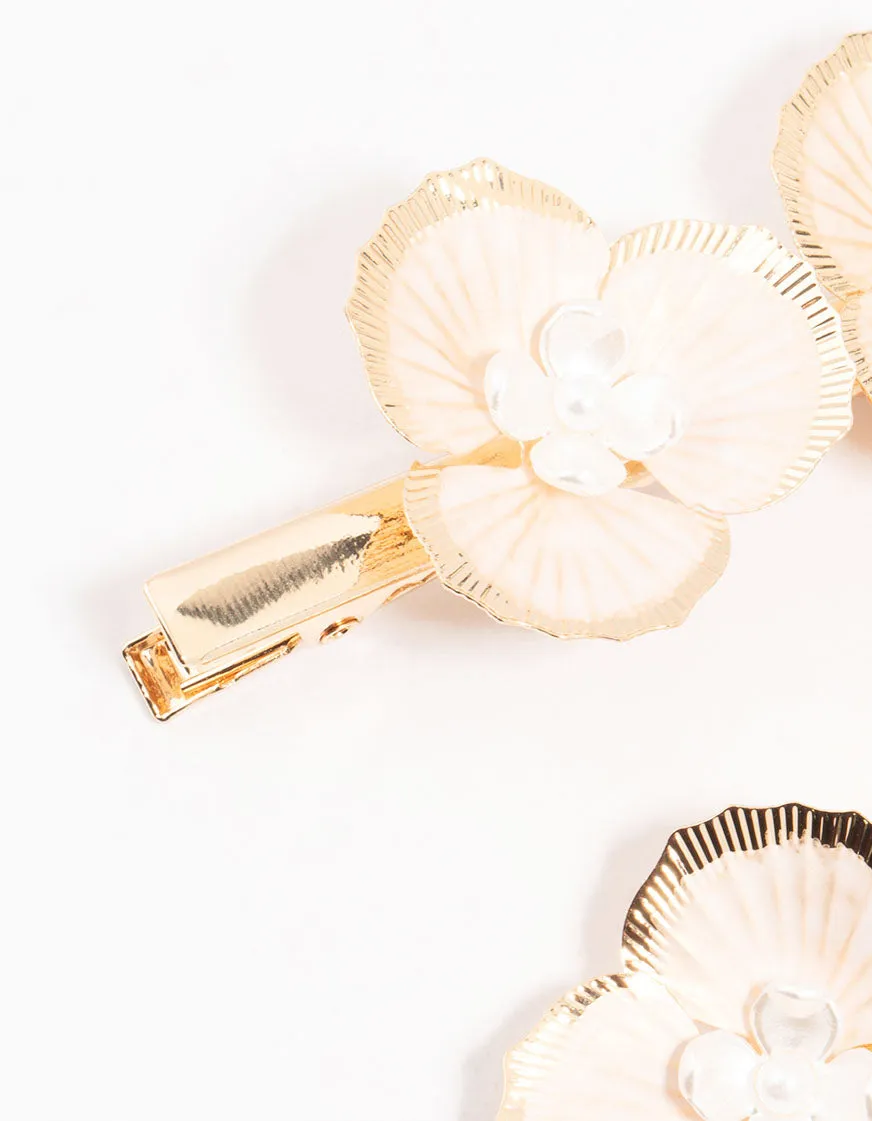 Gold Origami Flower Hair Clips 2-Pack