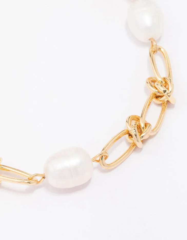 Gold Plated Pearl & Knotted Bracelet