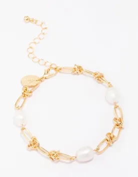 Gold Plated Pearl & Knotted Bracelet