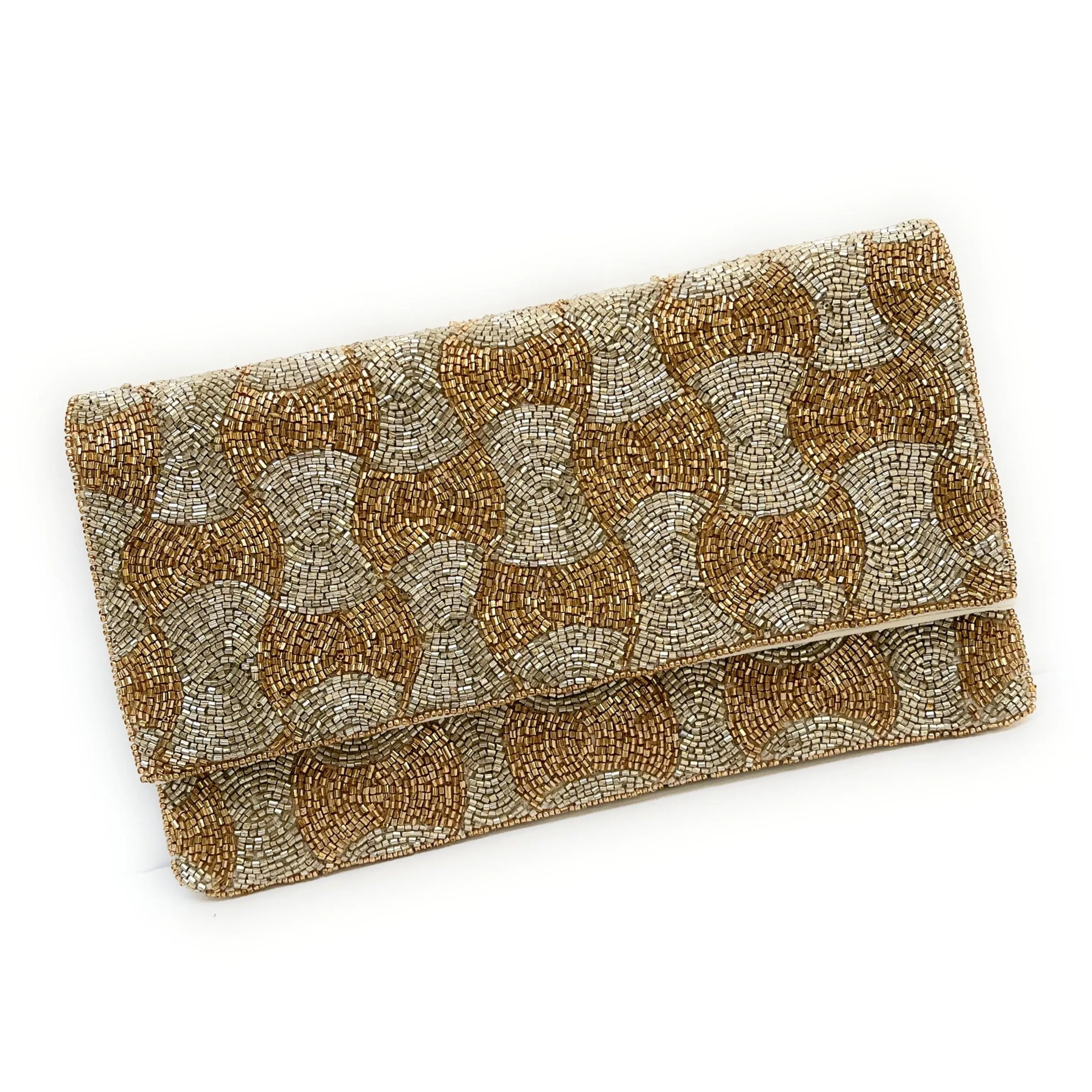 Gold Silver Beaded Clutch Purse