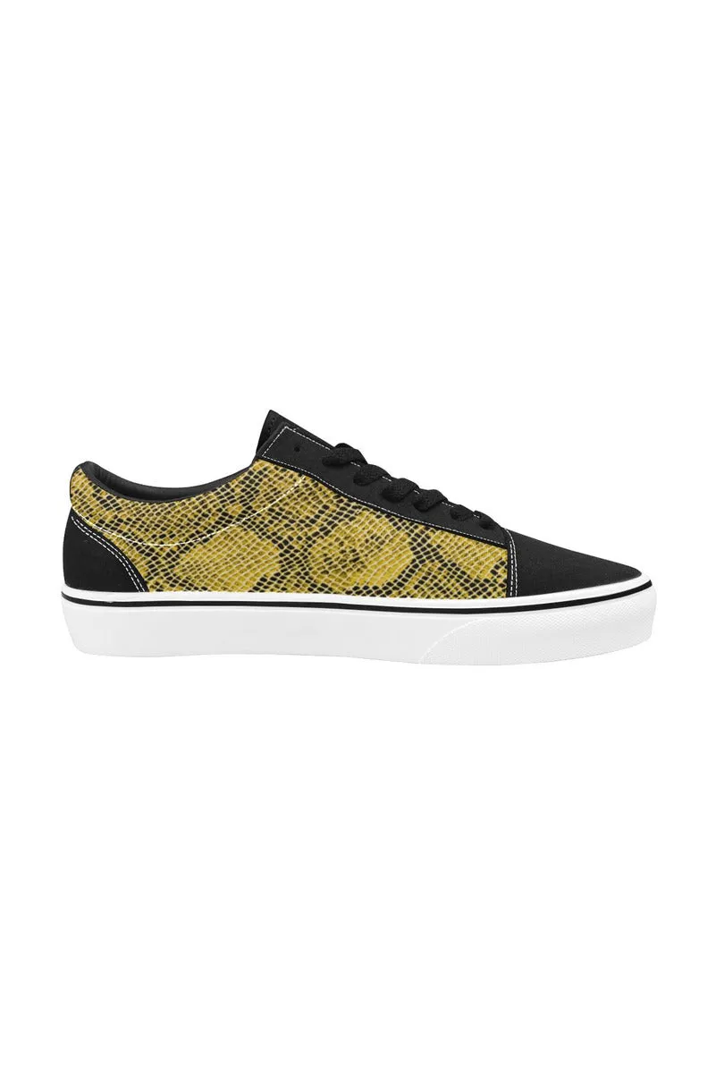 Gold Snakeskin Women's Low Top Skateboarding Shoes