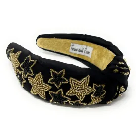 Gold Stars Hand Beaded Knot Headband