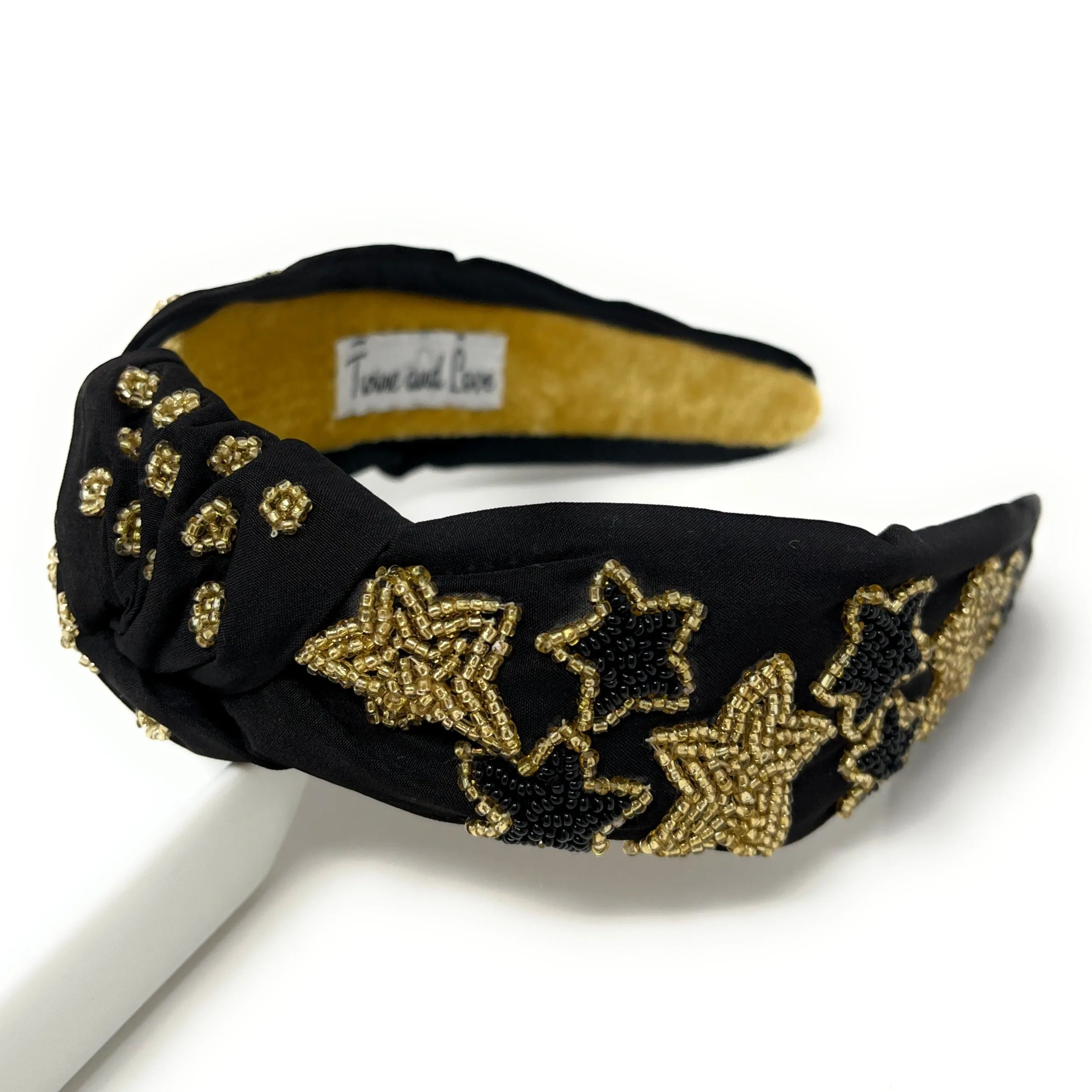 Gold Stars Hand Beaded Knot Headband