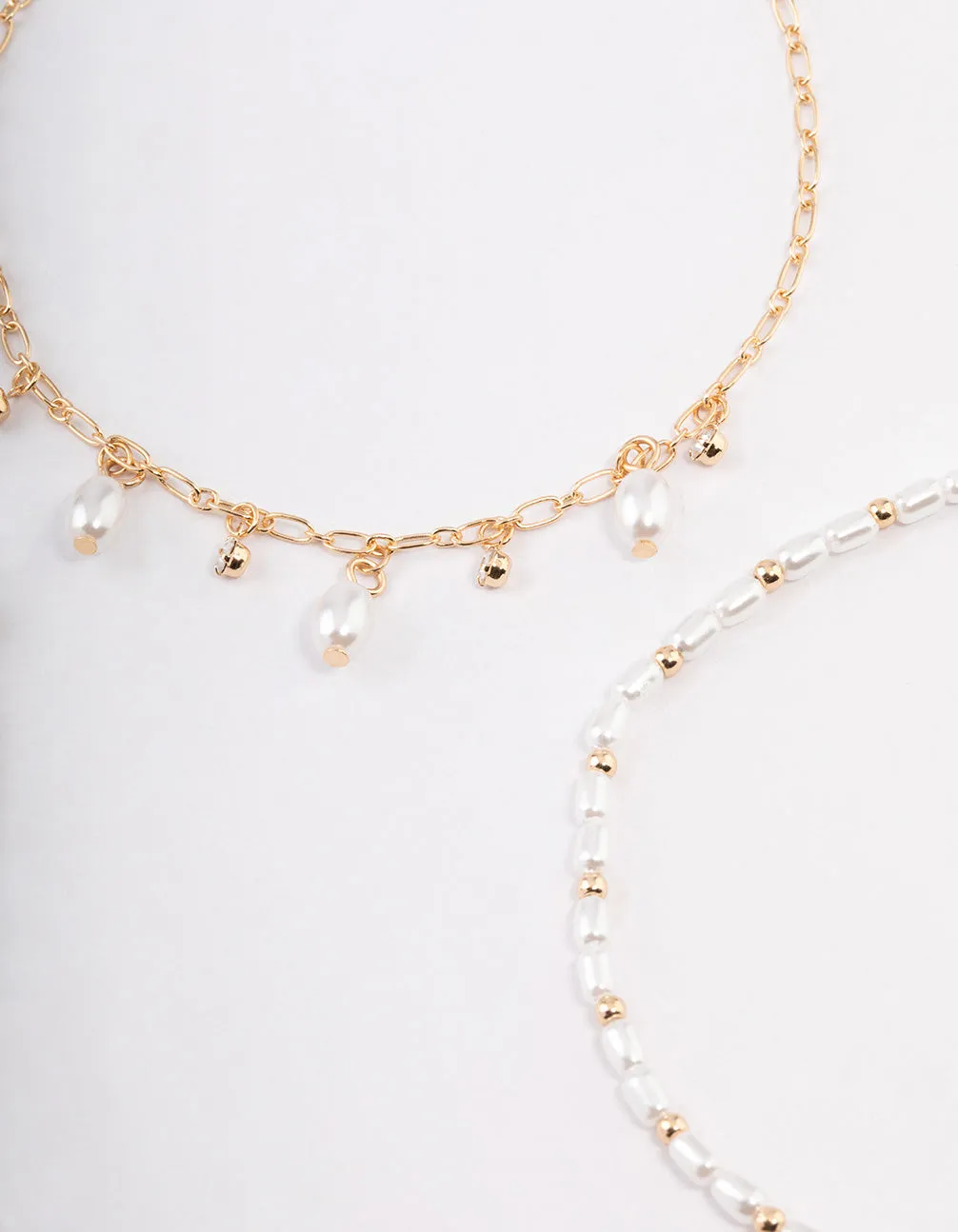 Gold Station Pearl & Diamante Anklet Pack