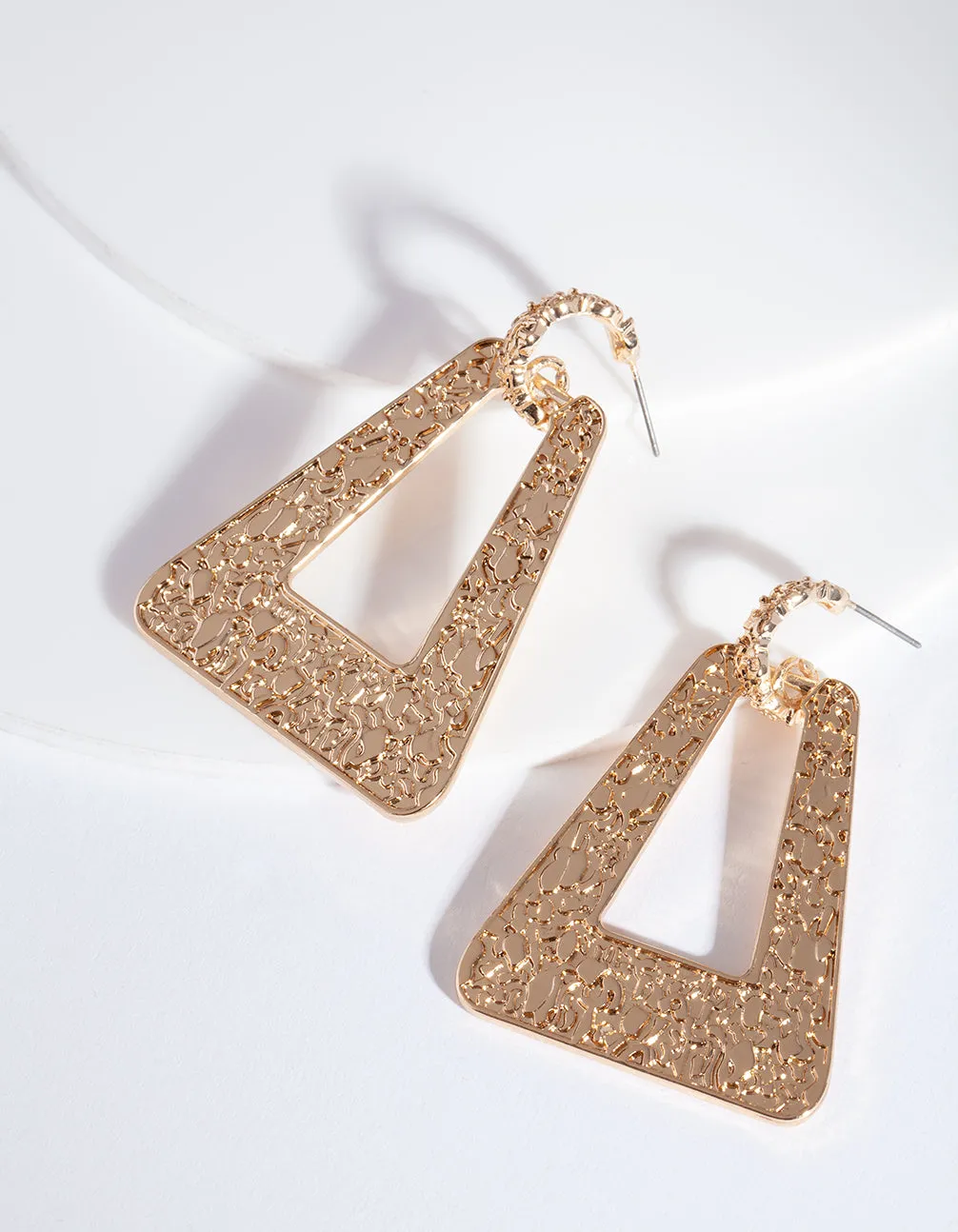 Gold Textured Geometric on Hoop Earring