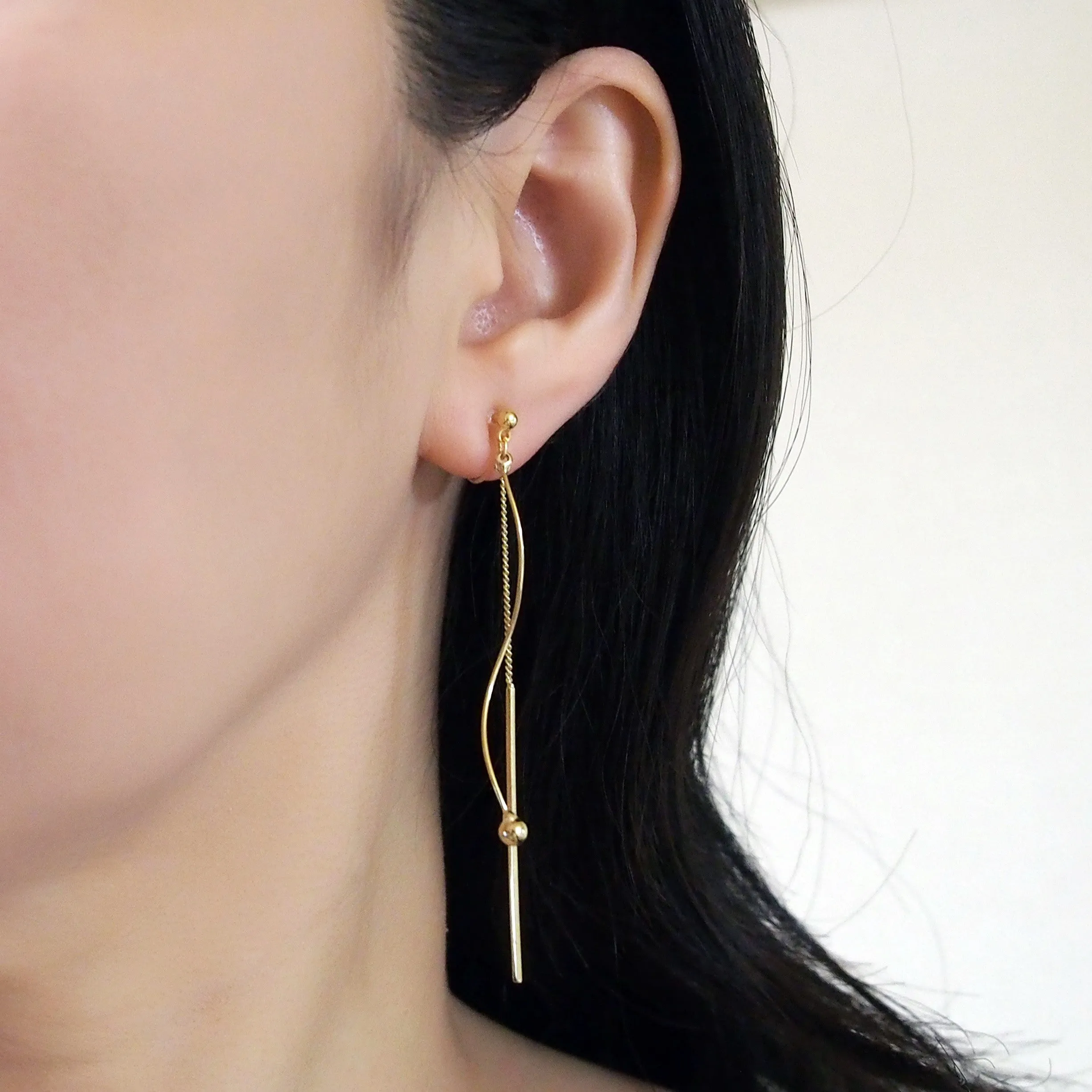 Gold threader invisible clip on earrings