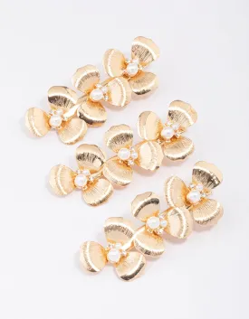 Gold Triple Daisy Hair Clip 3-Pack