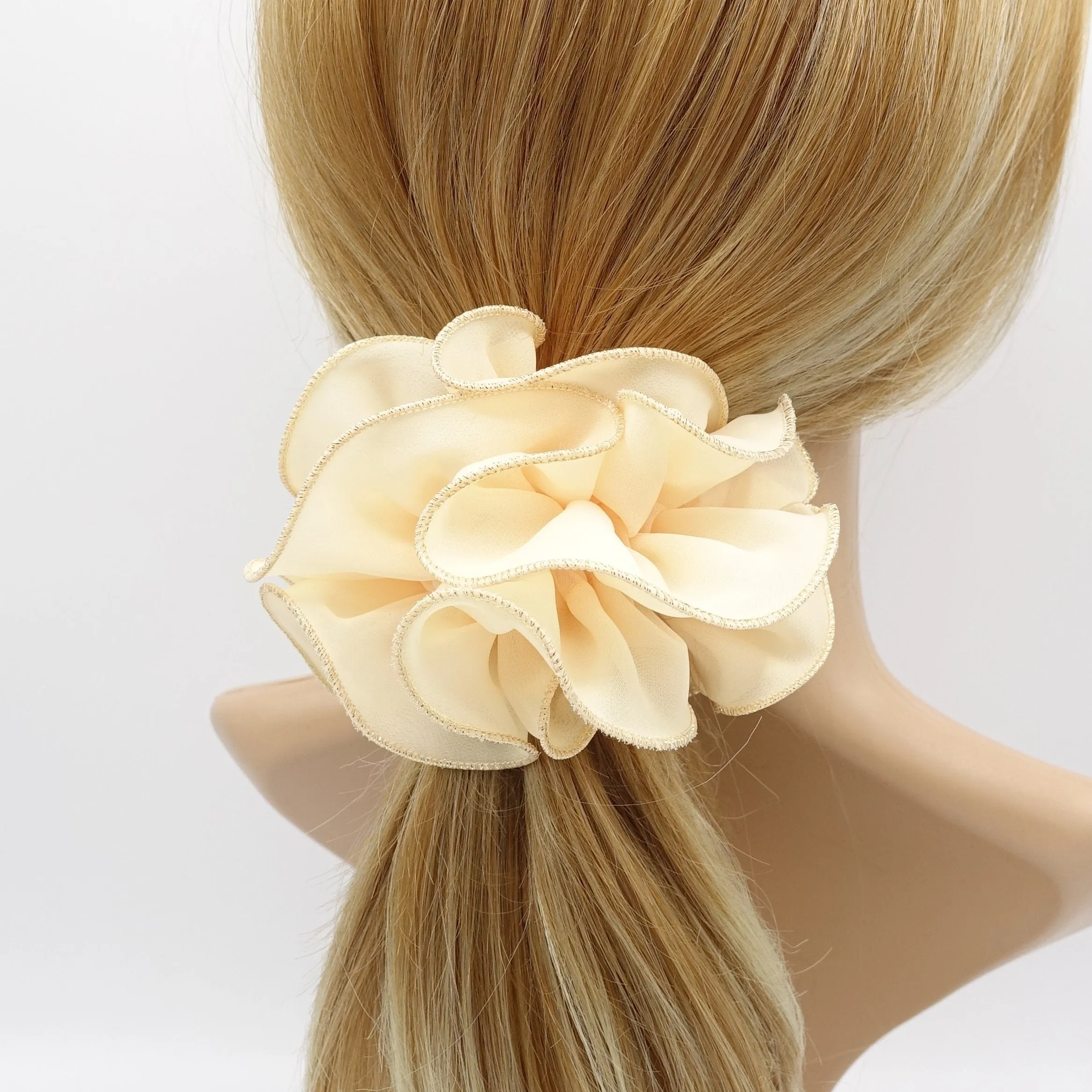 golden edge chiffon scrunchies ruffle hair tie for women