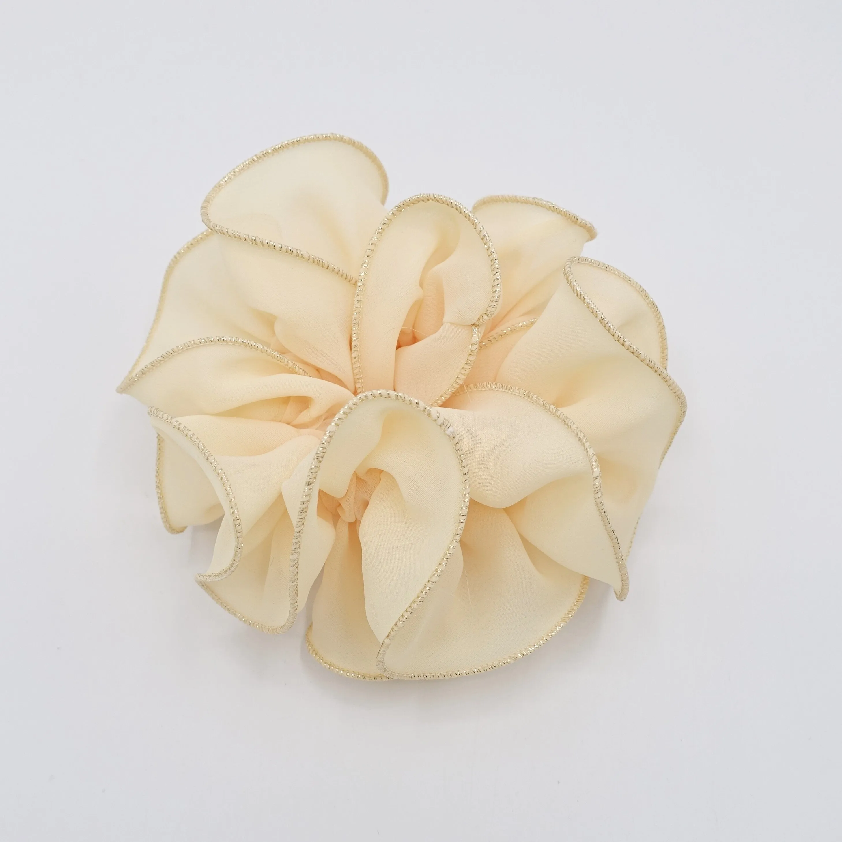 golden edge chiffon scrunchies ruffle hair tie for women