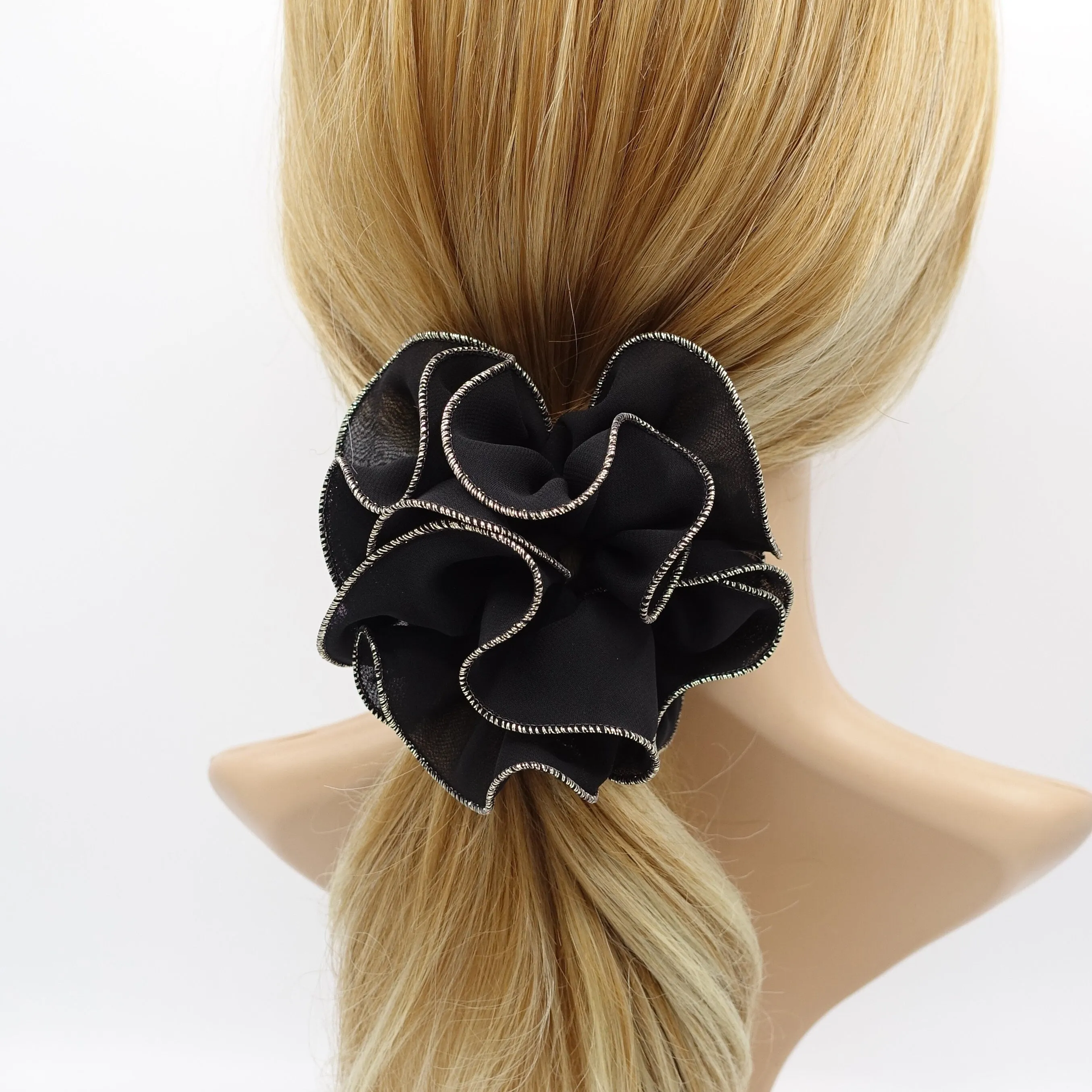 golden edge chiffon scrunchies ruffle hair tie for women