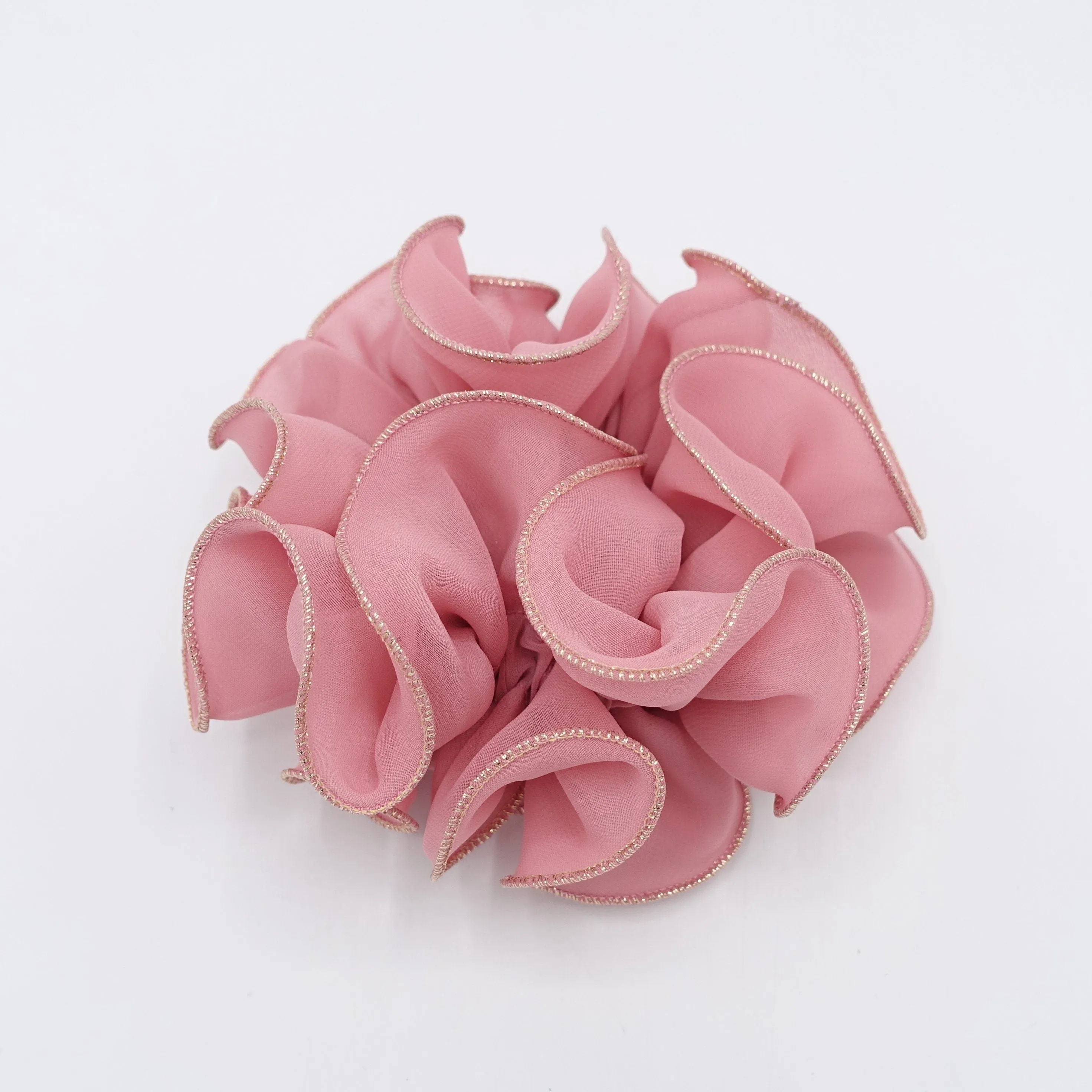 golden edge chiffon scrunchies ruffle hair tie for women