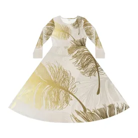 Golden Feathers - Inovax Women's Long Sleeve Dance Dress