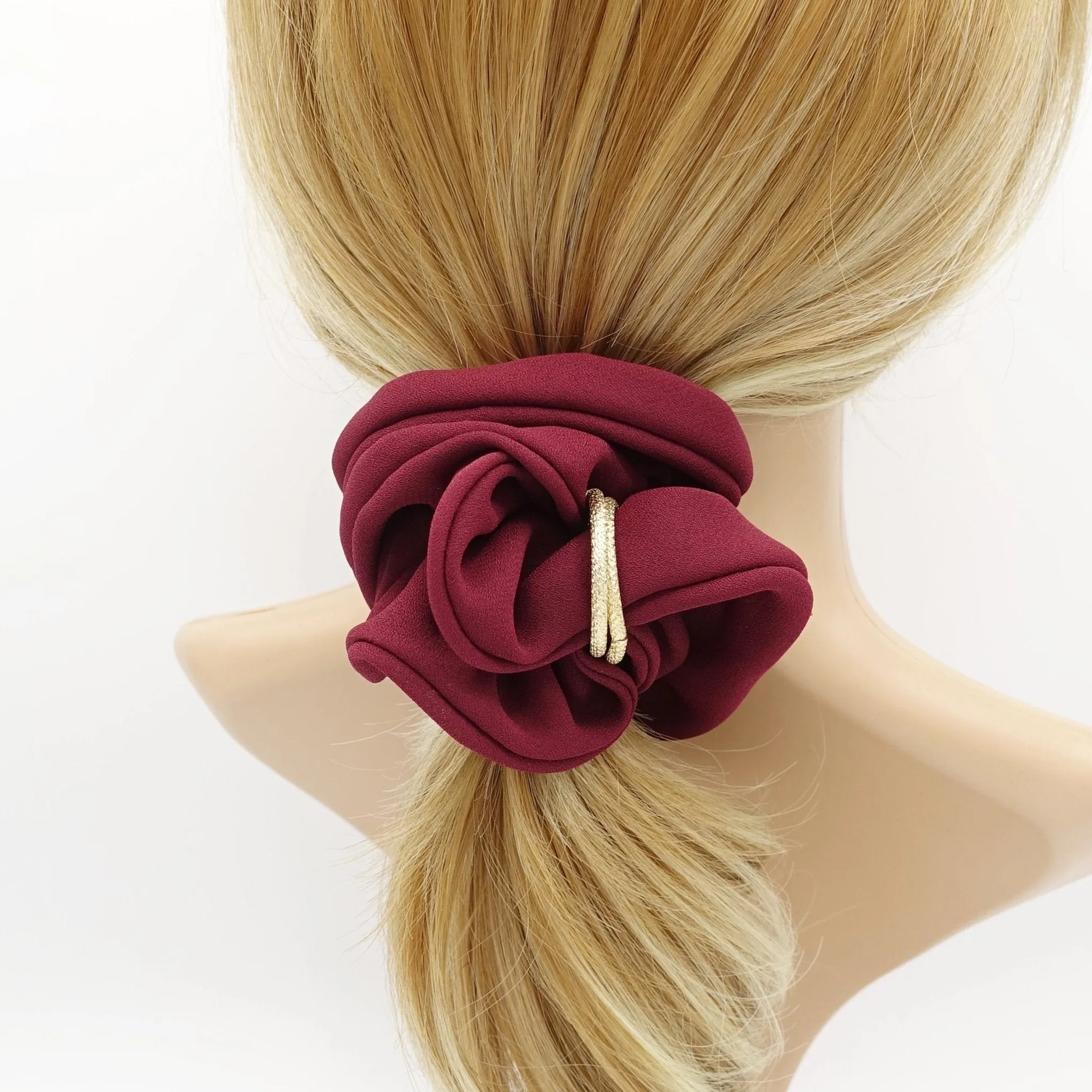 golden ring decorated chiffon scrunchies women hair accessory